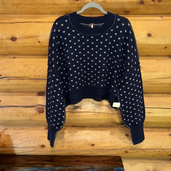 Free People NWT Easy Street Patterned Crop Size Large in Navy Combo - Picture 7 of 12